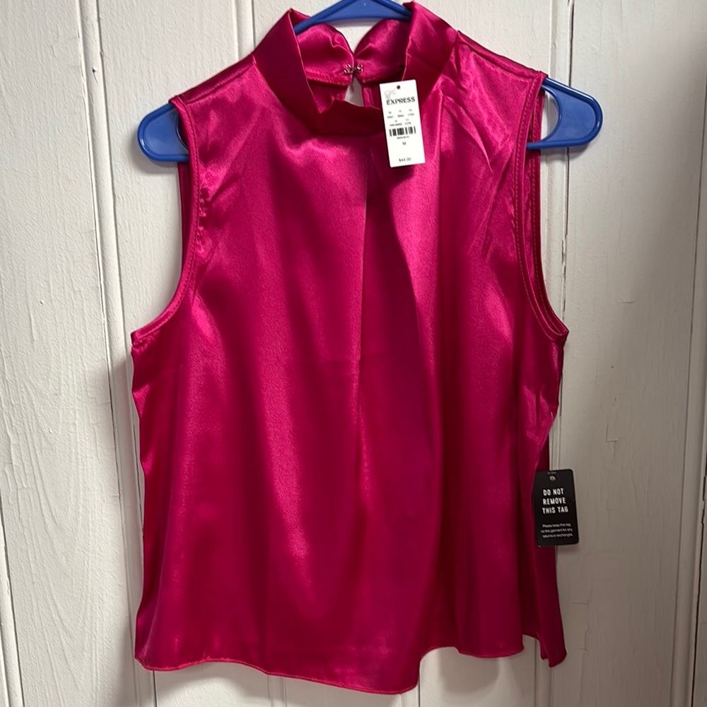 Express satin mock neck pleated tank